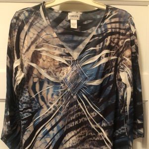 Chico’s blouse, v-neck, animal print, small